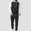 Men's Tracksuits Autumn Men Pants Suit Contrast Color Long Sleeve Hooded Loose Drawstring Sports For Work