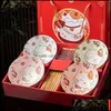 Bowls Chinese Personality Creative Lucky Cat Blue And White Porcelain Bowl Set Opening Activities Tableware Gift Boxlx122801 Drop De Dhkcb