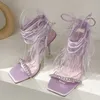 35-41 Purple Sandals Liyke Rozmiar Green Fashion Women Fuzzy Fuzzy Summer Tranentne High Heels Seksowne buty do buty do usuwania klubu nocnego T221209 293