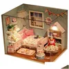 Accessoires de maison de poupée bricolage miniature cuisine modèle chambre boîte en bois maison de poupée jouets avec poussière ER LED cadeau de Noël et d'anniversaire 20121 Dhyq9