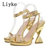 Sandals Liyke 2022 Summer New Arrival Fashion Green Gold Women Sandals Narrow Band High Heels Ladies Gladiator Shoes Dress Party Pumps T221209