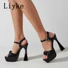 New Summer 2022 Liyke Sexy Sandals Fashion Open Toe Thick Bottom Platform High Heels Women Buckle Strap Party Dress Shoe 2b98