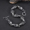 Link Bracelets Punk Men Jewelry Silver Color Stainless Steel Skull Bracelet Curb Cuban Chain Male Accessories Gift GS0025