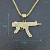 Pendant Necklaces Hip Hop Rhinestones Paved Bling Iced Out Stainless Steel CS GO Gun Pendants For Men Rapper Jewelry Drop