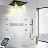 Set di rubinetti per doccia da bagno con corpo in ottone termostatico a cascata, soffione a soffitto con musica a LED da 20 pollici