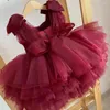 Robes de fille mignonne 2023 robe de filles de fleur avec manches pour la fête de mariage dentelle bouffante arc princesse robe de bal petite tenue d'anniversaire