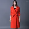 Trench da donna Rosso 219 Autunno Moda Cappotto lungo allentato Donna Cappotto doppio petto Abbigliamento donna Donna Casaco Feminino