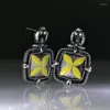 Stud Earrings Boho Vintage Yellow Flower Square Alloy Pendant Women's Party Jewelry