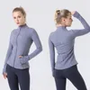 LS Fitness Women Yoga Outfit Sport Kurtka stand-up kołnierz Pół zamki błyskawicy długi rękaw ciasny jogas koszula na siłownię kciuki sportowy płaszcz gimnastyczny