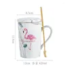 Mokken Ceramics Coffee Cup Grijs Phnom Penh Marmering Flamingo Handgreep Mok Drink Lepel Cover Huishoudelijke keukenbenodigdheden Drinkware