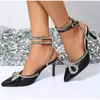 For Strap Bowknot Sexy Sandals Buckle Women Rhinestones Ladies High Heel Pumps Pointed Toe Silk Fashion 2022 Female Shoes Summer T221209 333