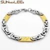 Link Bracelets SUNNERLEES Jewelry Stainless Steel Bracelet 8mm Geometric Byzantine Chain Silver Color Gold Plated Men Women Gift SC117 B