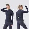 Chemises actives lululemens Fitness femmes tenue de yoga veste de sport col montant demi-fermeture éclair manches longues chemise de yoga serrée gymnase pouce manteau athlétique vêtements de sport HMS0