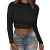 Vrouwen T Shirts Vrouwen Sexy Bodycon T-shirts Autunmn Lange Mouwen O-hals Crop Top Modis Schede Mode Herfst Effen Tops