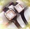 Paar Japan Quartz Horloges Vrouwen Mannen Luxe Bruin Zwart Groen Rubber Riem Horloge Mode Vierkante Romeinse Tank Horloges