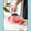 Mugs Color Glazed Ceramic Coffee Cup And Saucer Set 240Ml Fashion Nordic Milk Cupsaucer Drinkware Drop Delivery Home Garden Kitchen Dhah2