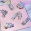 Cluster Rings White Pink Water Drop Big Gem Baguette CZ Heart Ring Iced Out Bling Cubic Zirconia Luxury Fashion Women Wedding Jewelry