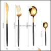 Set di stoviglie 24 pezzi Set di posate coltello in acciaio forchetta cucchiaio posate in acciaio color oro lavastoviglie confezione regalo utensili da cucina consegna di goccia Dhke8