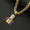 Wisiorek naszyjniki mężczyźni kobiety Hip Hop Iced Out Bling Joker naszyjnik z 11mm Miami kubański łańcuch Hiphop Chokers biżuteria