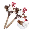 Decorative Flowers Christmas Wreath Kit Making Natural Cotton Holly Pine Cones Branches Advent Picks Artificial Stems Supplies Decoration