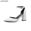 Sandaler Simple Elegant Party High Heels Square Heel Pointed Toe Women Single Shoe Casual All-Match Pumps White Mid Hollow Female Sandals T221209