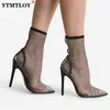 Rhinestone Summer Boots Bling Poest Stiletto enkel teen Hoge hakken vrouwelijke kristal gaasschoenen sandalen T221209 326