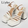 Sandals Liyke New Fashion White Chunky Sandals Women Summer Open Toe Thick Bottom Platform High Heels Ladies Buckle Strap Dress Shoes T221209