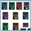 Máscaras de festa Halloween LED LEVADA MÁSCARA EL PRIMEIRA SKL SCARY FACE FACE CS PROTECTORES DE GAME MASSOFICAÇÃO Adeços brilhantes Drop HomeFavor dhyzp