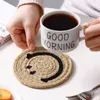 Pamuk İplik Kavusu El Yapımı Örgü Mat Isı Dayanıklı Kupa Pad Sevimli Smiley Slip Slip Placemats Tablemat Mutfak Aksesuarları CPA4504 SS1210