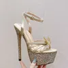 Kadın topuklu yeni cm sandaletler için yüksek kelebek düğüm bling platformu bayanlar pompalar ayakkabı rhinestones kadın toka sandal t