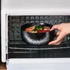 Cuencos Tazón de fideos instantáneos de cerámica de estilo japonés con tapa para estudiantes de dormitorio Caja de almuerzo grande individual Vajilla para el hogar