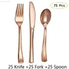 Dinnerware Sets Disposable Plastic Cutlery Set Rose Gold Silverware Wedding Party Utensil 75pcs 25set Birthday Golden Dinner Knives Forks