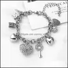Charm Bracelets Fashion Rhinestone Heart Bracelet Hip Hop Jewelry Pendant Bangle Couple Crystal Valentines Day Gifts 2 Colors Drop De Dhhuf