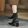 Сапоги 6,5 см, 2023 г., женские вязаные осенне-зимние носки на высоком каблуке, модные женские ботильоны из эластичной ткани с острым носком