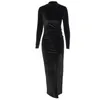 Casual Dresses NEONBABIPINK Sexy Turtleneck Long Sleeve Split Maxi For Women Black Velvet Party Night Club Winter Outfit N70-CF25