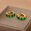 Orecchini a bottone Zircon Crystal Green Hoop per le donne Colore oro Cerchio geometrico Acciaio inossidabile Regalo di gioielli di moda di lusso