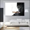 Dipinti Scimmia Fumatori Poster Pittura murale in bianco e nero per soggiorno Decorazioni per la casa Animali Immagini su tela Senza cornice D Homefavor Dh7V4