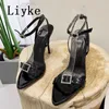 Sandali Liyke Sexy cinturino alla caviglia con fibbia in cristallo Sandali rossi Donna Summer Party Wedding Stripper Scarpe a punta aperta Gladiatore Tacco alto T221209