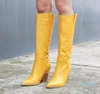 Small big size 33 to 42 to 46 trendy womens knee high cowboy boots pointed chunky heel designer shoes7651090