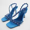 Sandals TRAF Rhinestone Heeled Women High-heeled Woman Spring Summer 2022 Wedding Bride Party Roman High Heels T221209