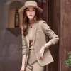 Kvinnors tv￥delade byxor koreanska formella damer Khaki Orange Women Business Suits med upps￤ttningar Work Wear Office Uniform 2-stycke stor jacka