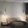 Lampes suspendues modernes noires suspendues pour chambre à coucher éclairage de chevet AC 220V LED haut plafond suspendu lumière avec Long câble