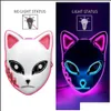 Party Masks Led Glowing Cat Face Mask Decoration Cool Cosplay Neon Demon Slayer For Birthday Gift Carnival Masquerade Gc092 Homefavor Dhy31