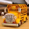 ijzer metaal retro vintage schoolbus model auto's handgemaakte ornament kind speelgoed gele auto student pen container schrijfmap borstel pot voor Kerstmis kinderen verjaardagscadeau 2-1