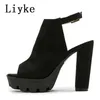 Sandaler Liyke Women Chunky Platform Sandaler Summer Flock Thick High Heels Open Toe Ankle Buckle Strap Ladies Shoes Casual T221209