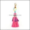 Keychains Ba￧o Bohemia Pompom Keychain Tassel Mticolor Plush Ball Key Rings para mulheres Charme Presente Acess￳rios de sacos pendentes de carro y dhnmy