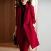 Pantaloni a due pezzi da donna 2022 Autunno formale da donna Blazer lungo fucsia Abiti da lavoro da donna con set Abbigliamento da lavoro Uniforme da ufficio di grandi dimensioni