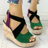 Summer Toe Platform Buckle Sandals Wedge Open Casual Solid Mid Pumps Heel Shoes for Women 2022 Chaussure Femme T221209 272