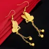 Pendientes largos con borlas colgantes de mariposa para boda, joyería nupcial rellena de oro amarillo de 18k, pendientes llamativos de regalo elegantes