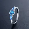 Blauwe drie-stenen ring Authentiek Sterling Silver met originele doos voor Pandora Wedding Jewelry for Women Girls Girlferen Gift CZ Diamond verlovingsringen